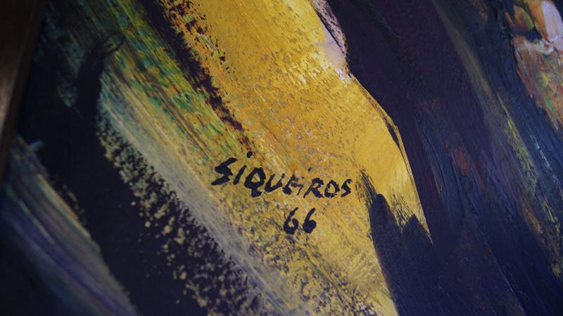 Firma del artísta David Alfaro Siqueiros Detalle de la firma del artista David Alfaro Siqueiros en la obra "Zatapa, Estudio para el mural del Castillo Chapultepec" (1966). Museo de Arte Alvar y Carmen T. de Carrillo Gil. Archivo CNCR (Ossa, C. 2015)