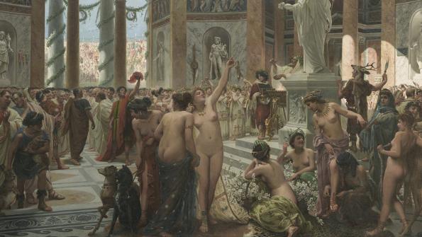 Prospero Piatti. Catón en las fiestas florales de Roma (detalle). Italia, 1900. Colección Museo Nacional de Bellas Artes. Archivo CNCR Prospero Piatti. Catón en las fiestas florales de Roma (detalle)