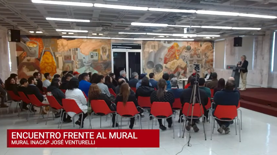 Captura de pantalla de Encuentro frente al Mural:  “Mural José Venturelli, un mural para la transformación” (Archivo CNCR 2022).