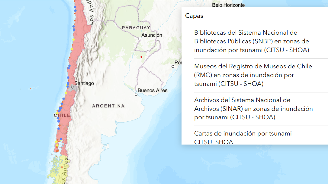 Visor territorial para identificar bibliotecas, archivos y museos en zonas en estado de alerta (Archivo CNCR, 2025).