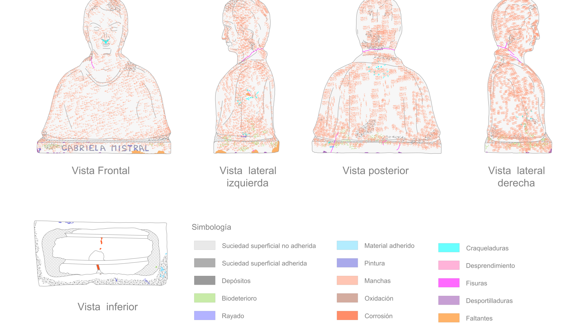 Mapa de alteraciones presentes en el busto