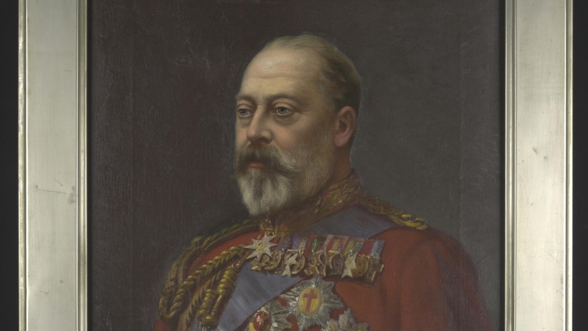 Detalle de Retrato de Eduardo VII con su proceso de restauración finalizado (Quiroz, M. 2026. Archivo CNCR).