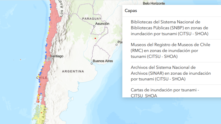 Visor territorial para identificar bibliotecas, archivos y museos en zonas en estado de alerta (Archivo CNCR, 2025).