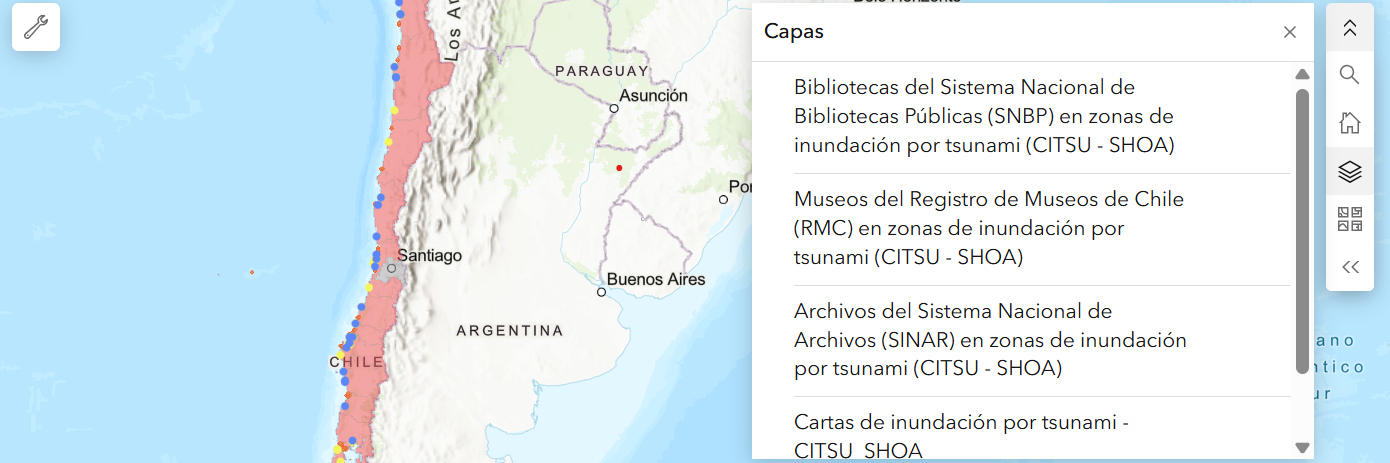 Visor territorial para identificar bibliotecas, archivos y museos en zonas en estado de alerta (Archivo CNCR, 2025).