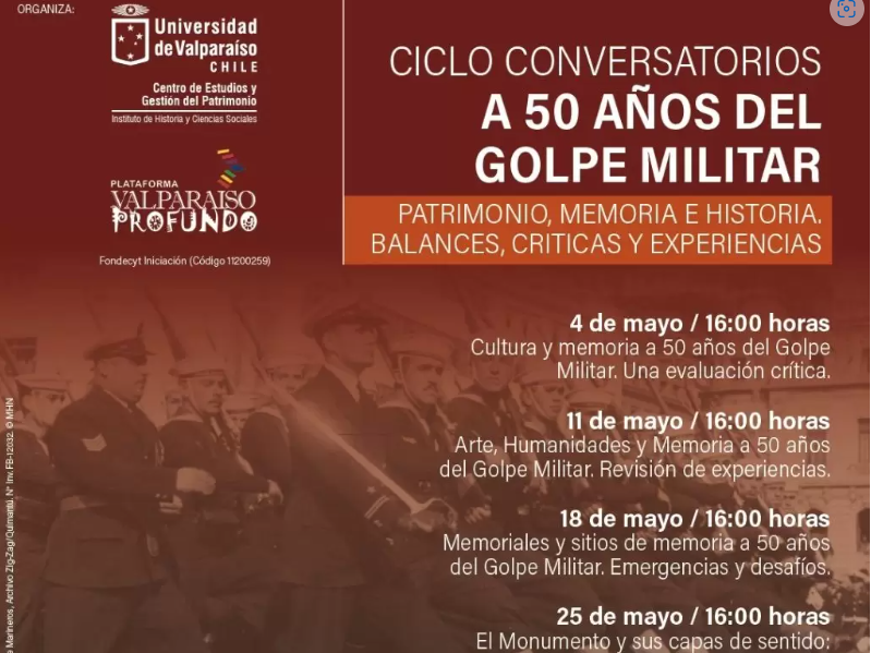 Detalle afiche "Ciclo conversatorios a 50 años del golpe militar"