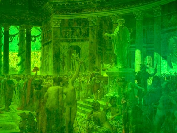Catón en las fiestas florales de Roma: Fotografías iniciales de fluorescencia UV