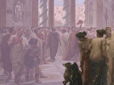 Catón en las fiestas florales de Roma: primer plano