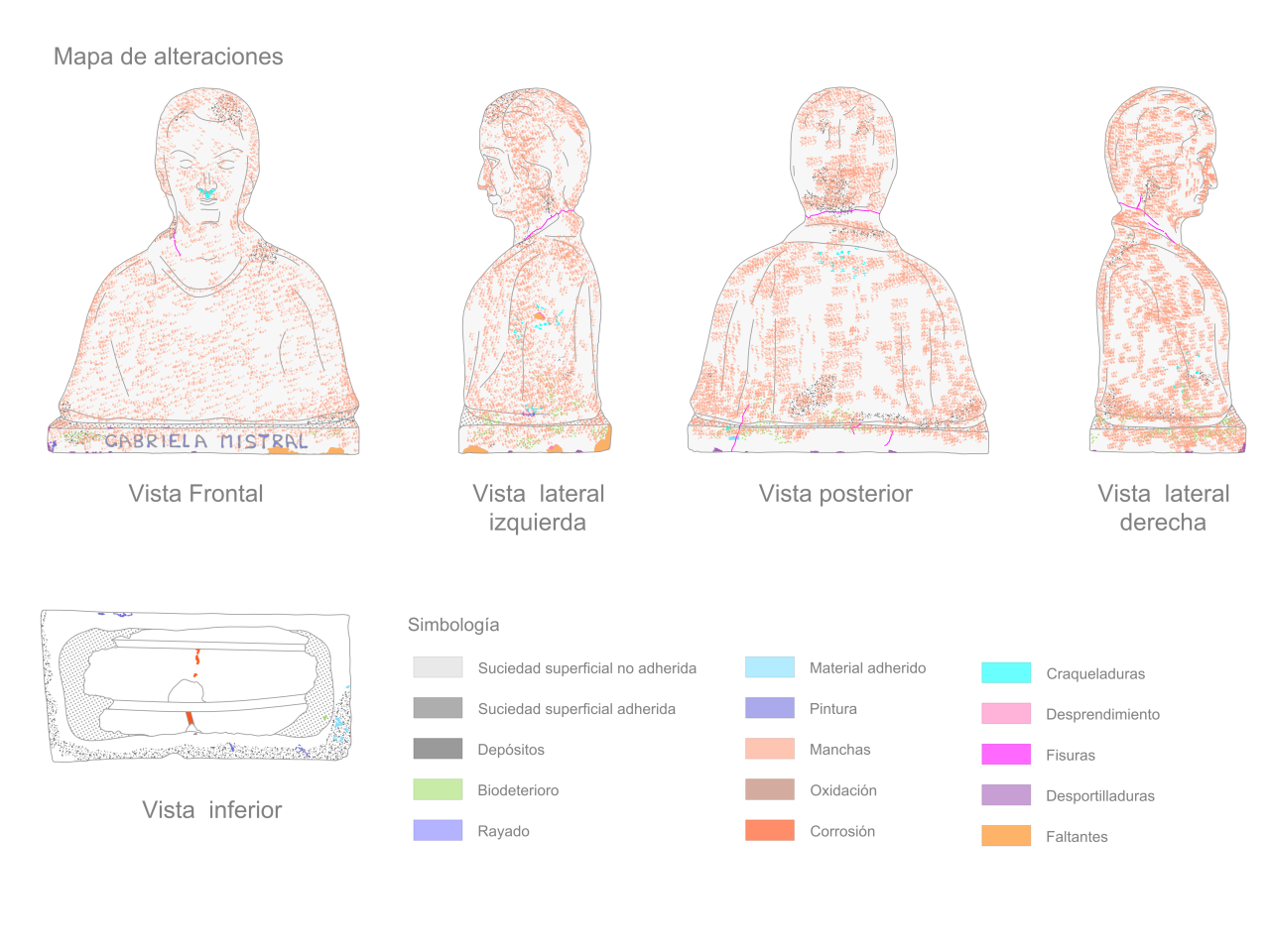 Mapa de alteraciones presentes en el busto