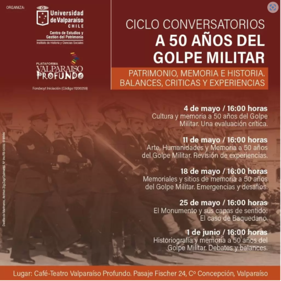 Detalle afiche "Ciclo conversatorios a 50 años del golpe militar"