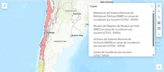 Visor territorial para identificar bibliotecas, archivos y museos en zonas en estado de alerta (Archivo CNCR, 2025).