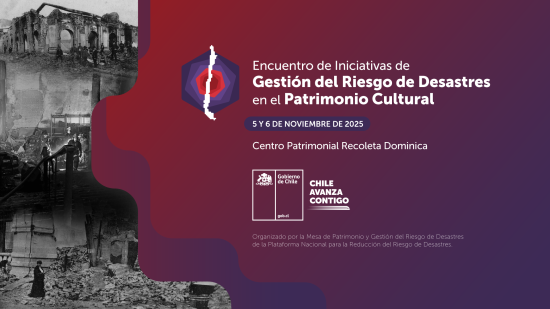 Afiche "Encuentro de Iniciativas de Gestión del Riesgo de Desastres en el Patrimonio Cultural"