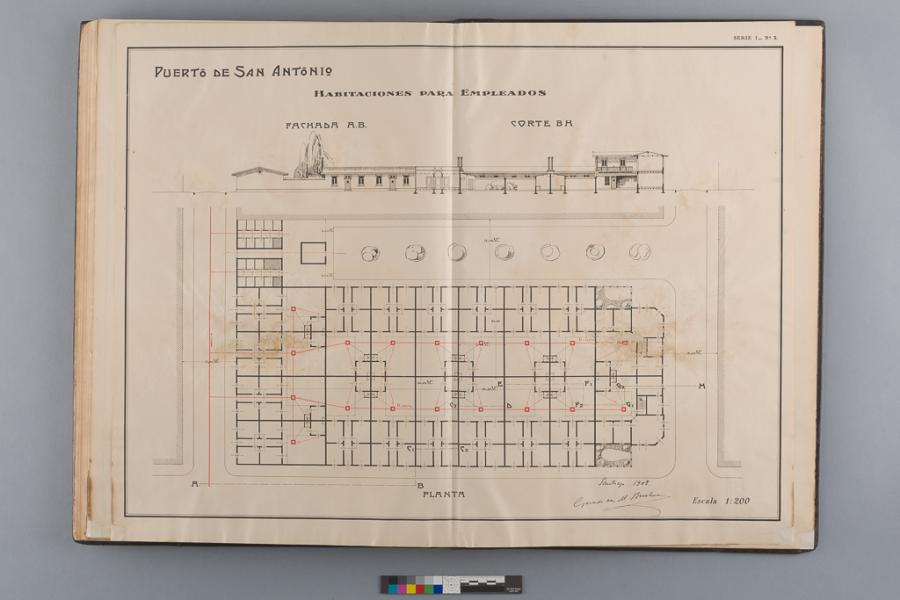 Anverso plano interior anverso serie I N°3 después del tratamiento. Chile, 1908. 59 ×41,5 ×3,5 cm. Colección Puerto de San Antonio. Imagen de Van M. Broekman 1908 (Fotografía: Ormeño, L. 2018. Edición: Correa, C. 2020. Archivo CNCR. LFD1536.43).