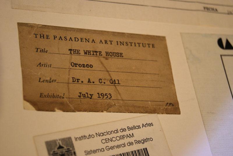 Etiqueta del reverso de la obra "La casa blanca" Etiqueta del reverso de la obra "La casa blanca"