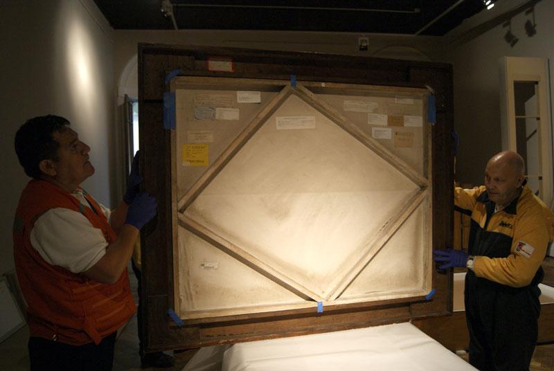 Reverso de la obra &quot;Paisaje con picos&quot;