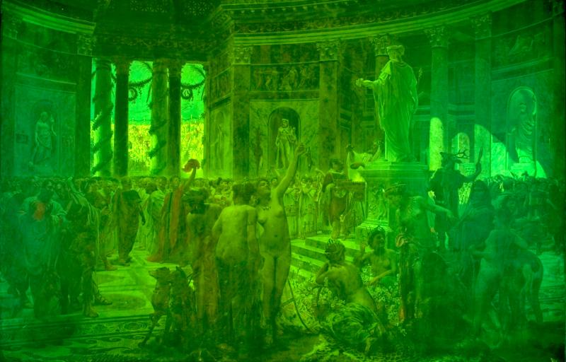 Catón en las fiestas florales de Roma: Fotografías iniciales de fluorescencia UV