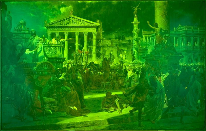 Los funerales de Cesar: Fotografía de fluorescencia visible inducida por luz UV