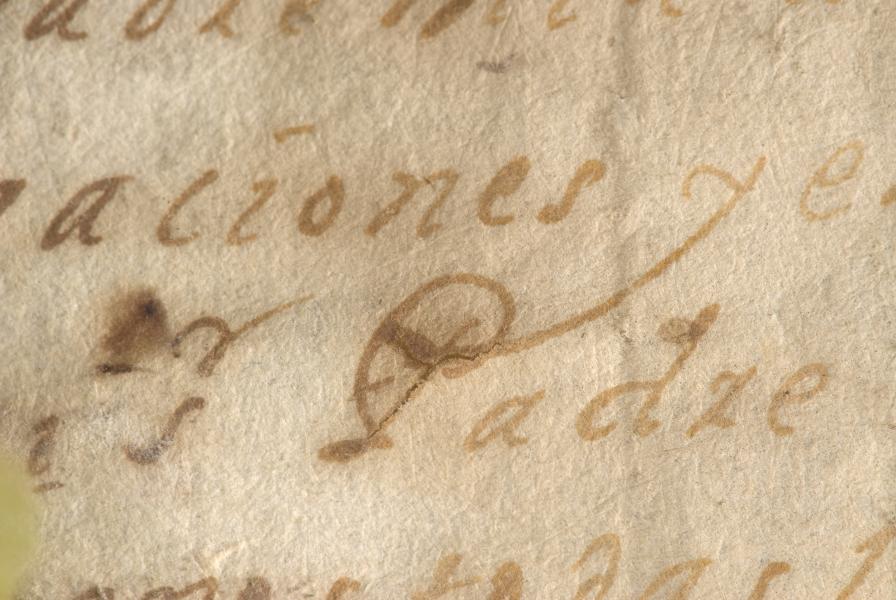 Detalle de la escritura con tintas ferrogálica