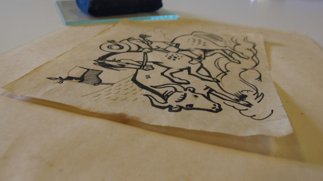 Obra &quot; La atajada&quot; tras haber sido desprendida de su segundo soporte, Archivo CNCR ( Correa, S. 2015)