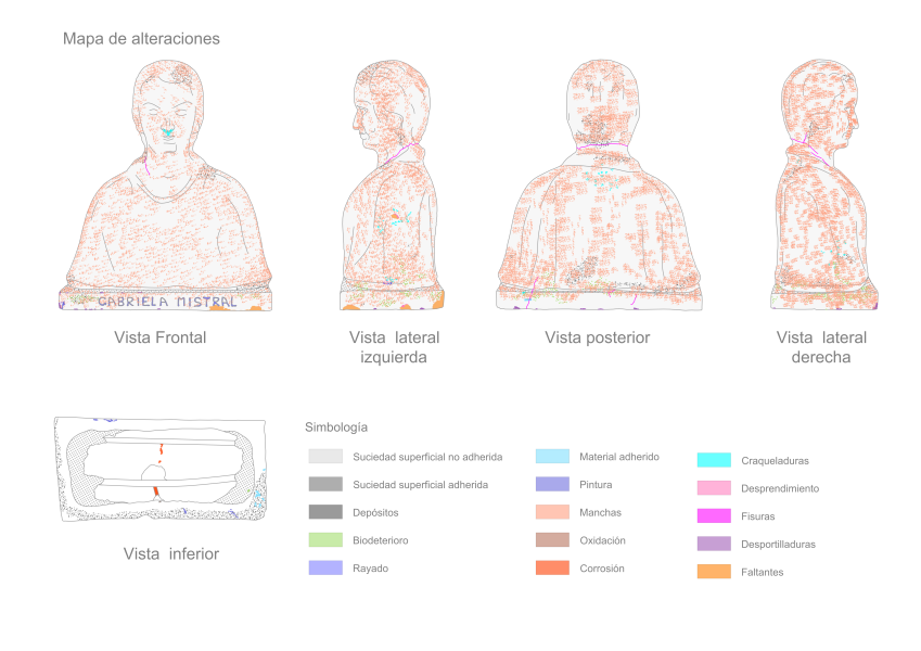 Mapa de alteraciones presentes en el busto